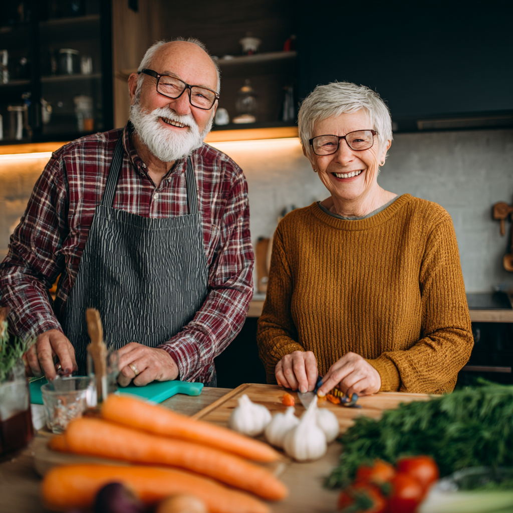 Hungarian family enjoying a balanced meal together around a traditional wooden table with fresh local ingredients